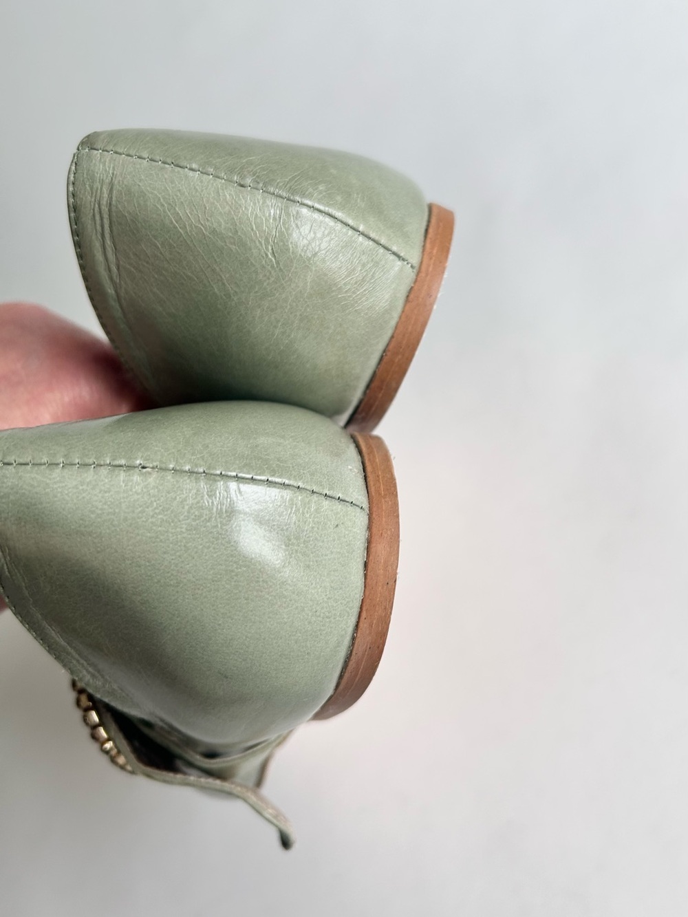 Zara Basic Green Leather Mary Jane Point Toe Glitter Buckle Flats size 7.5 - Picture 12 of 16